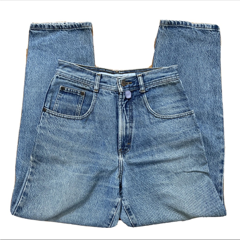 vintage STRUCTURE denim blue jeans women 29S cotton straight tapered High Waist